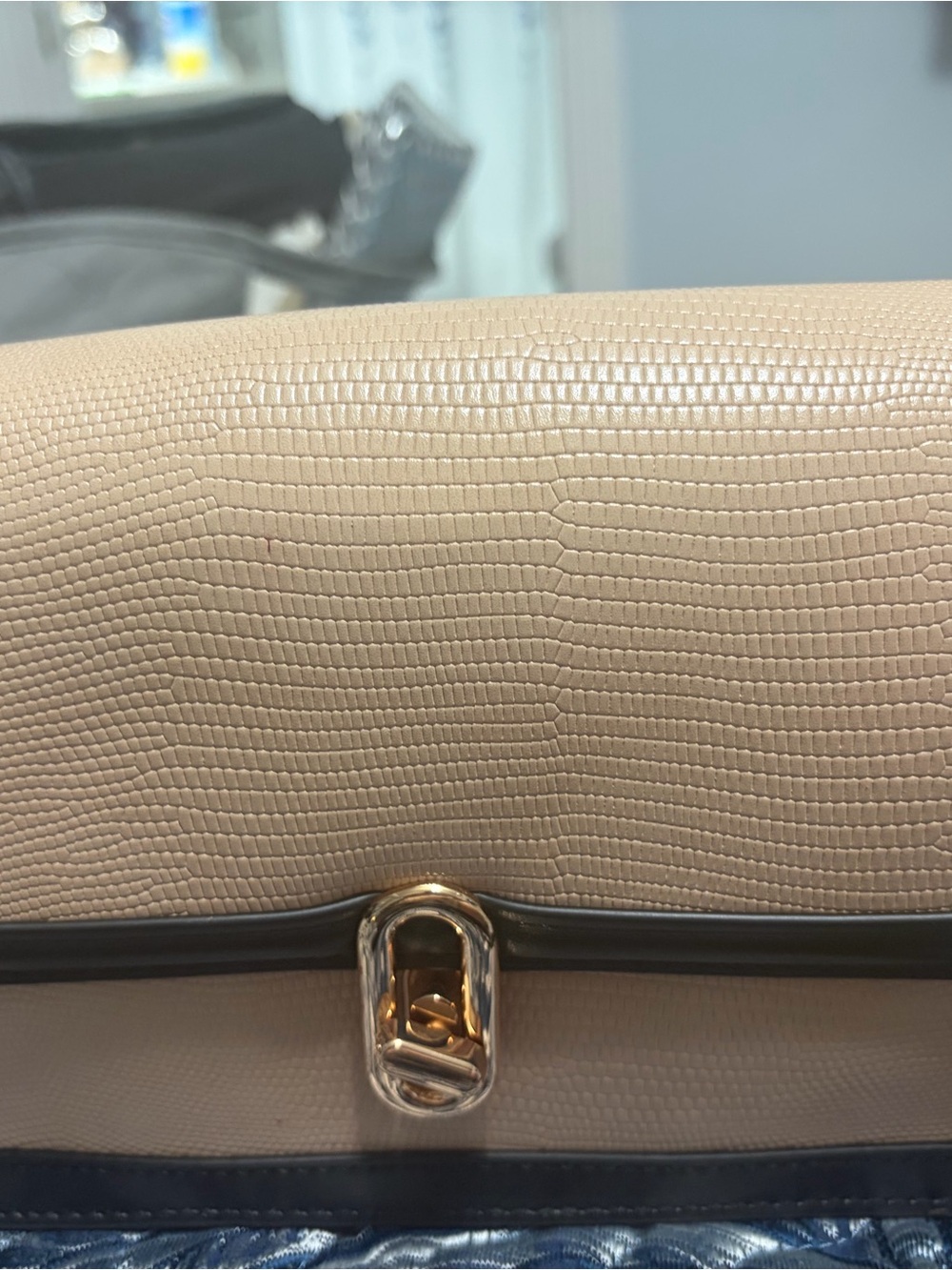 Neutral Textured Leather Crossbody Bag with Gold Hardware